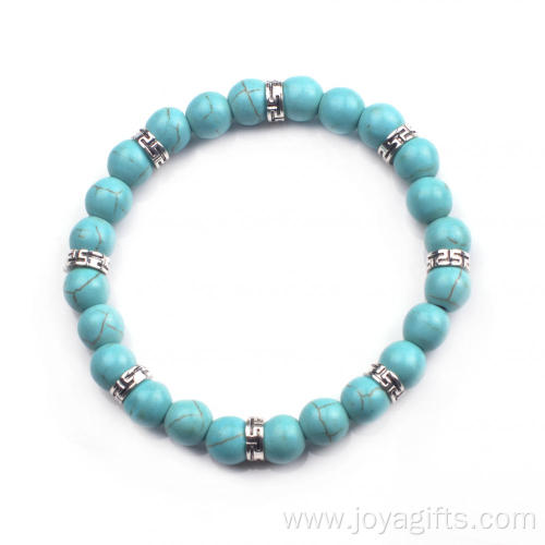 Women 2016 Natural 24 Round Beads Turquoise Gemstone 8 Alloy Bracelet